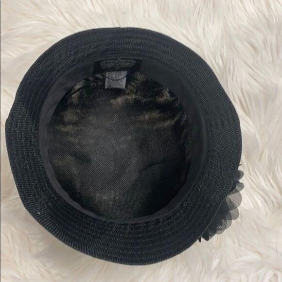 Black Gatsby Linen Hat Floral Detail - Picture 4 of 4